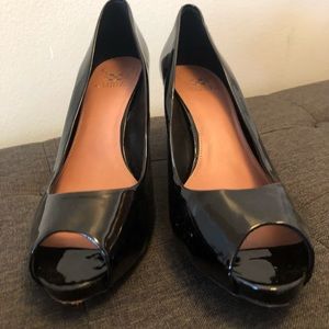 Vince Camino black patent platform heels